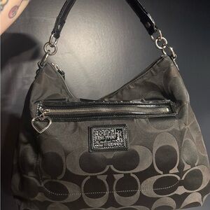 Coach Black Signature Hobo Shoulder Bag w/ Heart Charm – Authentic